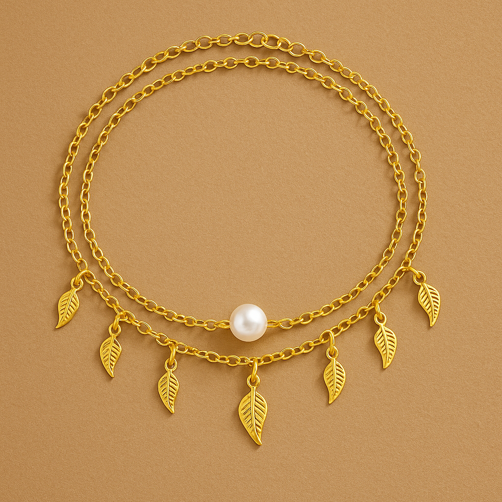 Leaf & Pearl Charm Anklet