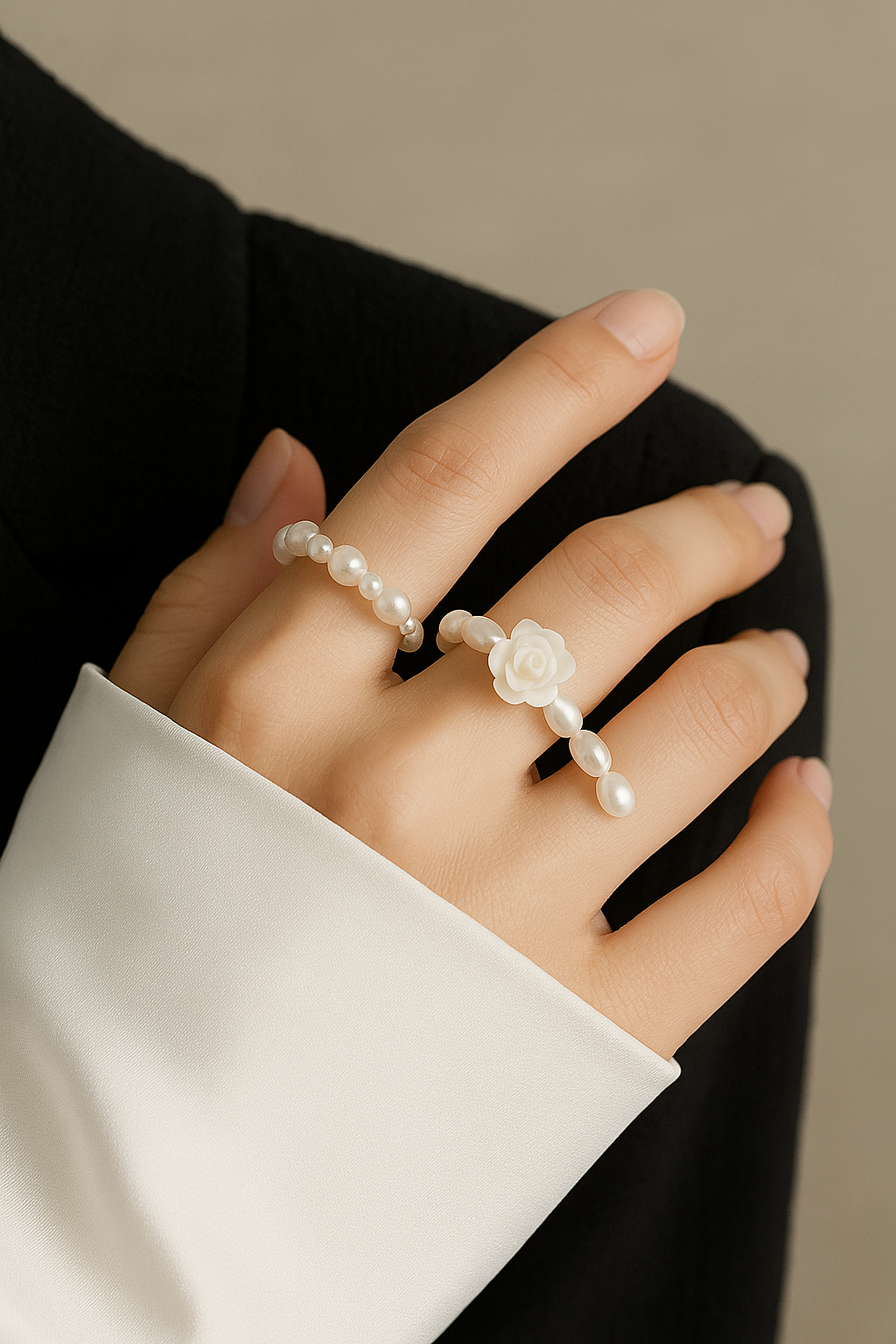 Pearl Blossom Duo Rings