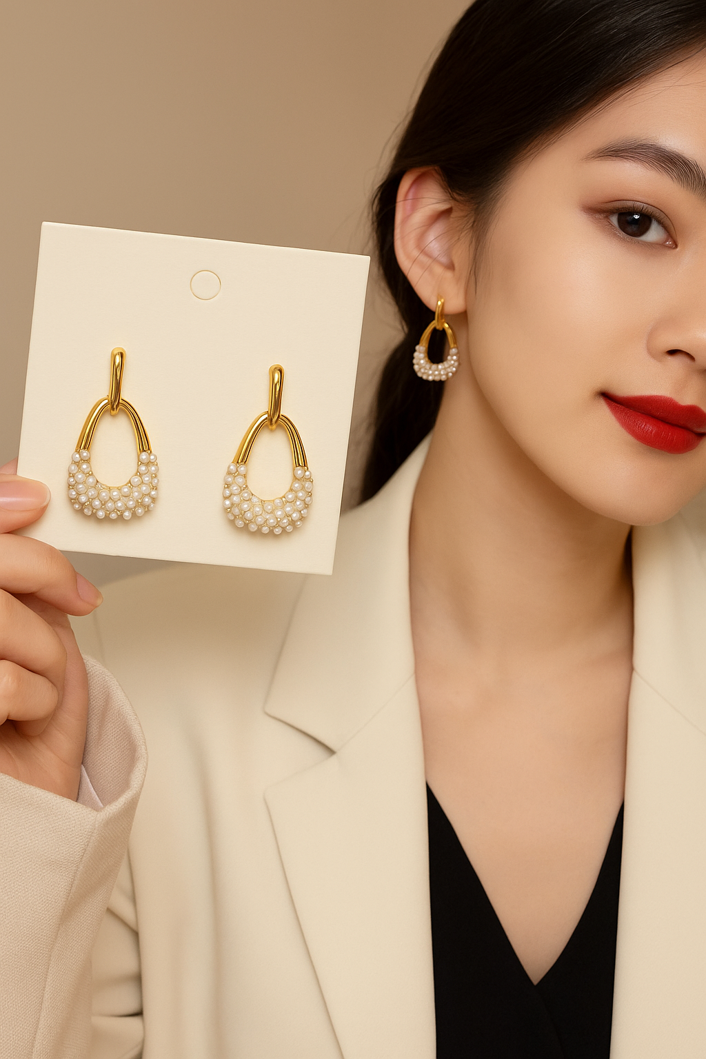 Luxe Loop Pearl Drop Earrings