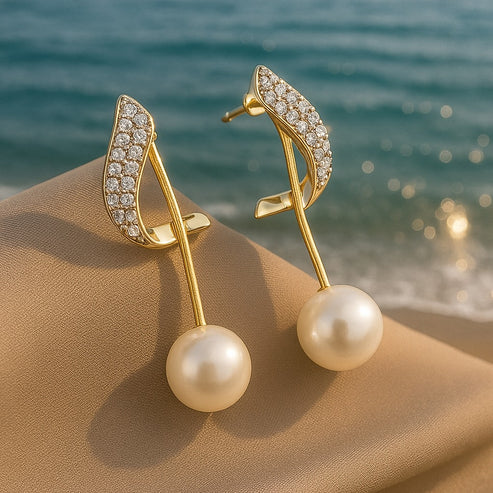 Pearl Drop Crystal Curve Earrings