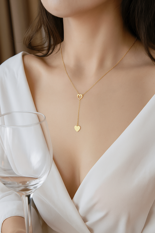 Double Heart Lariat Necklace