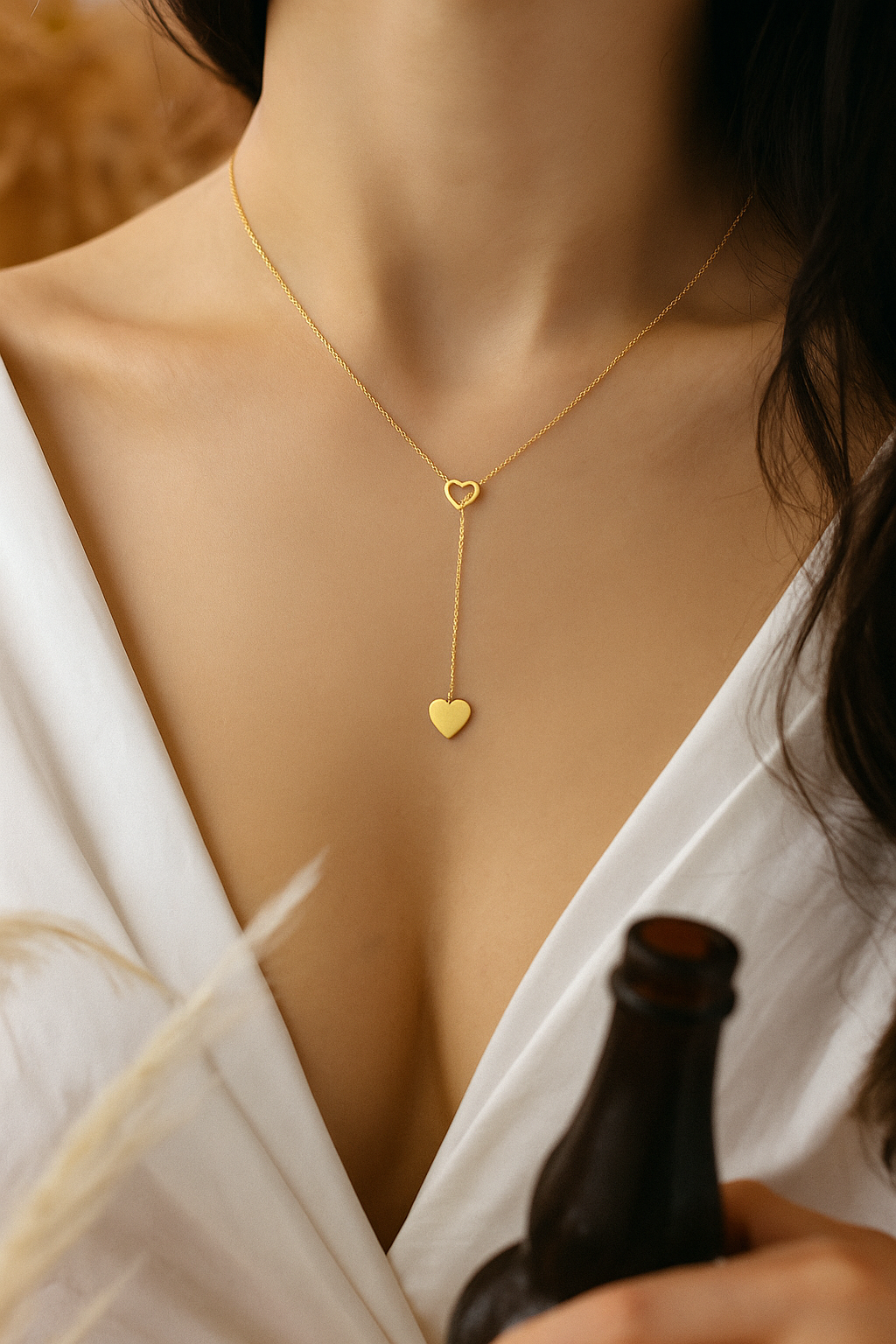 Double Heart Lariat Necklace