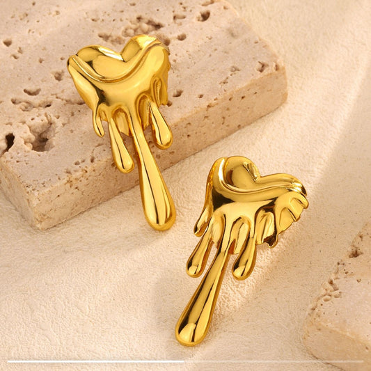 Golden Drip Hearts Earrings