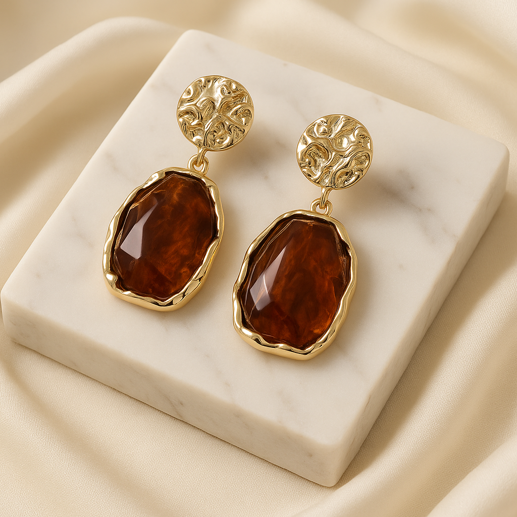 Amber Glint Sculpted Drop Earrings