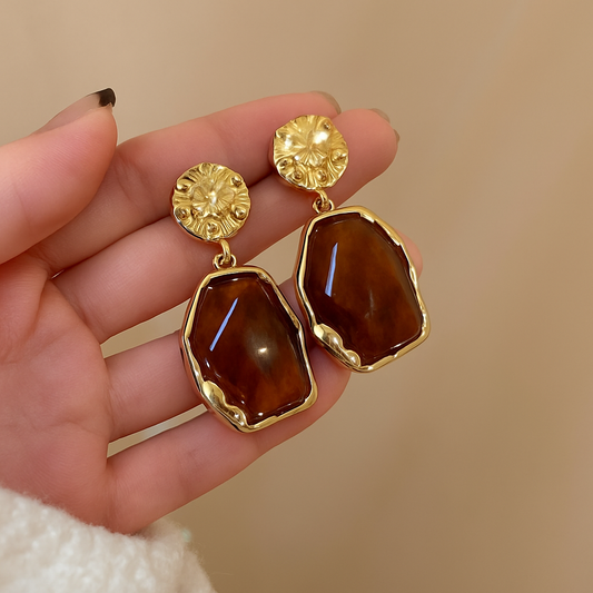 Amber Glint Sculpted Drop Earrings