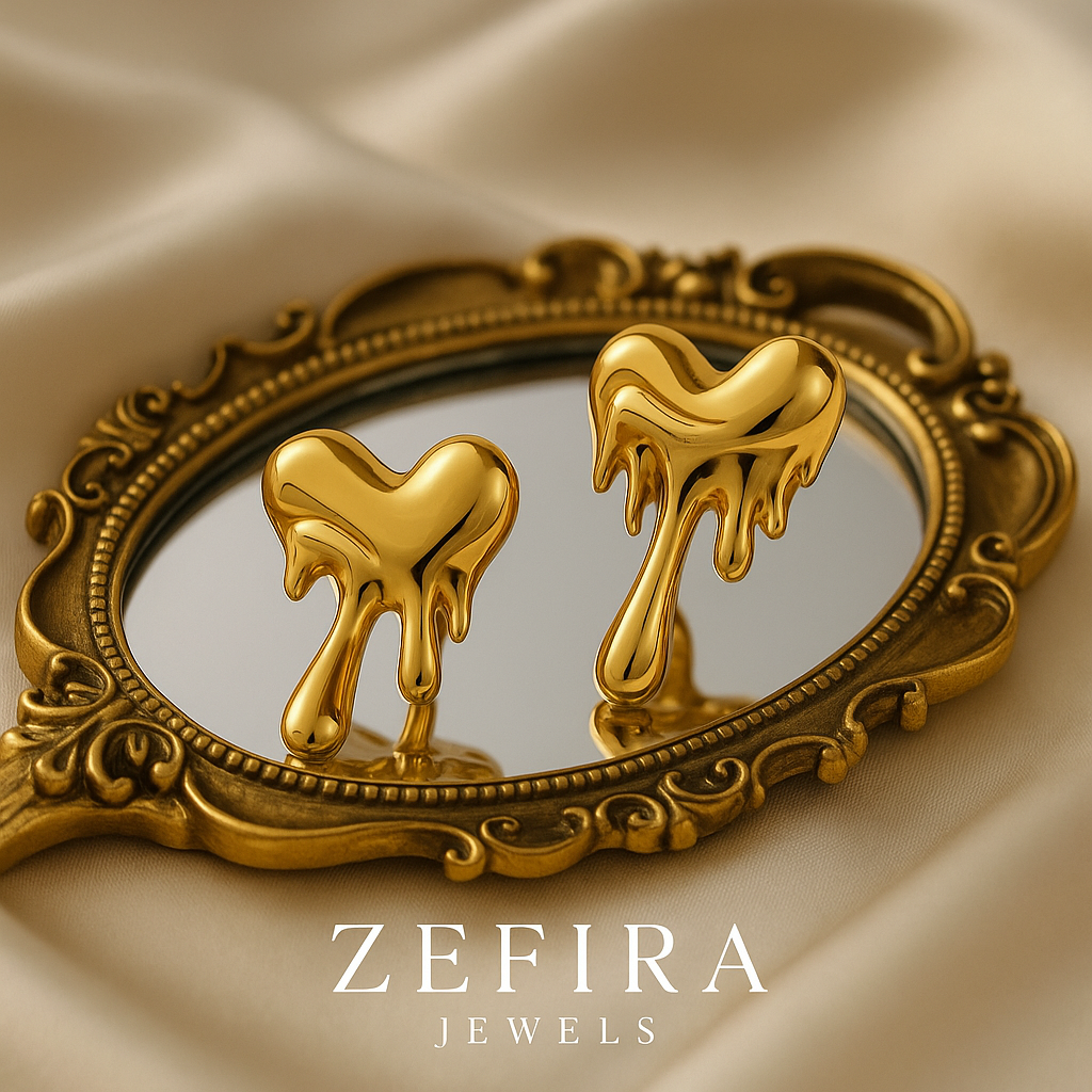 Golden Drip Hearts Earrings