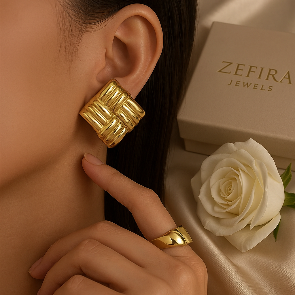 Aurum Weave – Sculpted Gold Statement Earrings