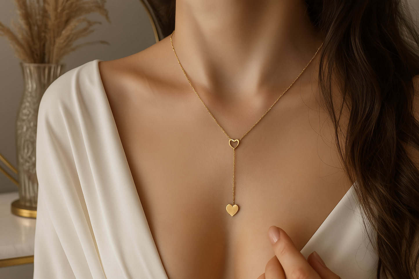 Double Heart Lariat Necklace