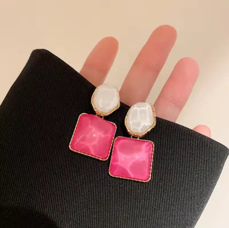 Pink Tone Geometric Drop Earring