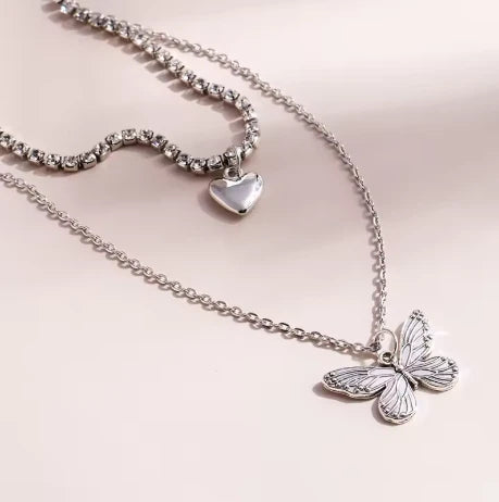 Butterfly Heart Layered Necklace