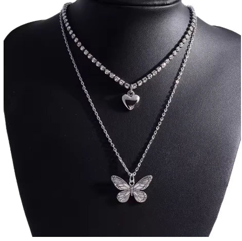 Butterfly Heart Layered Necklace