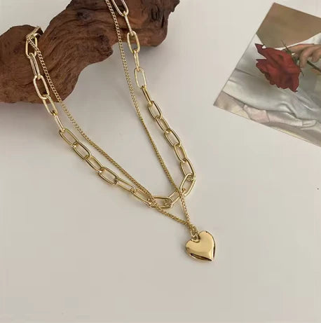 Double Layered Heart Pendant Necklace