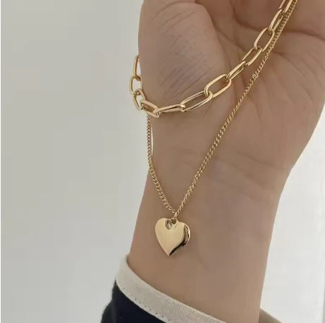 Double Layered Heart Pendant Necklace