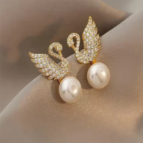 Swan Pearl Crystal Drop Earrings