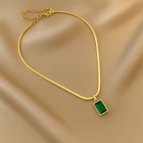 Emerald Rectangle Chain Necklace