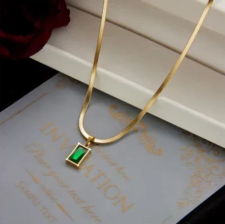 Emerald Rectangle Chain Necklace
