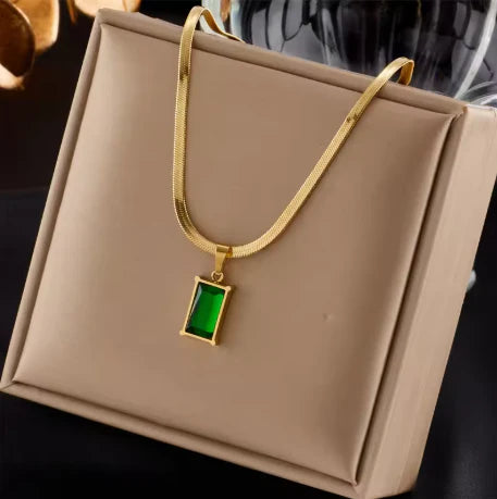 Emerald Rectangle Chain Necklace