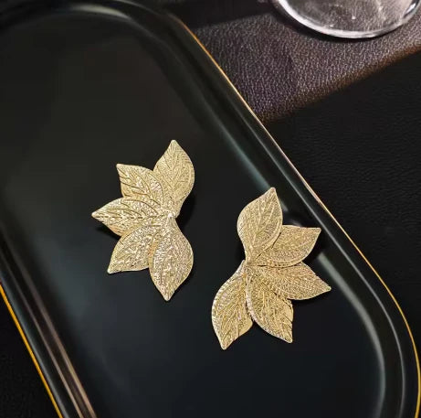 Oversized Gold Leaf Statement Earrings