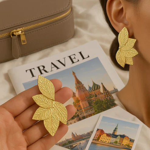 Oversized Gold Leaf Statement Earrings