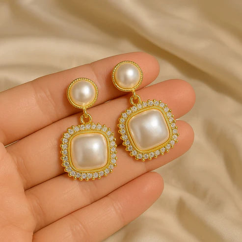Pearl Rhinestone Drop Earrings