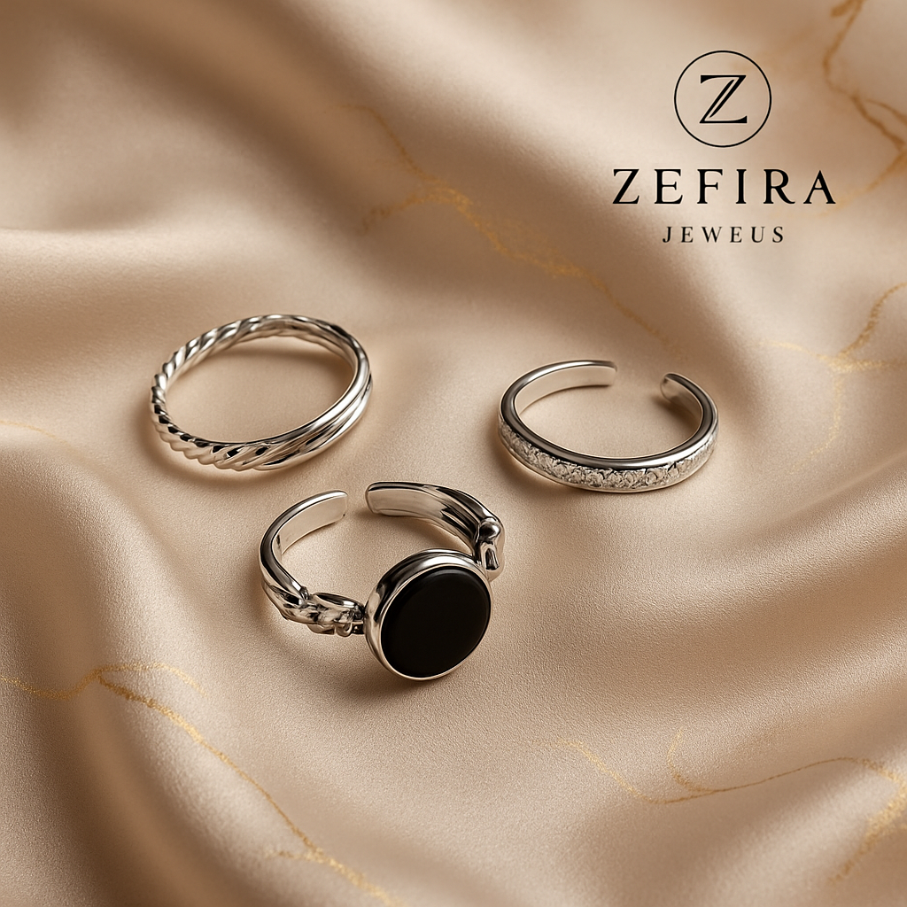 Luna Noir Trio Ring Set