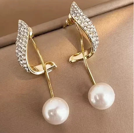 Pearl Drop Crystal Curve Earrings