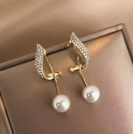 Pearl Drop Crystal Curve Earrings