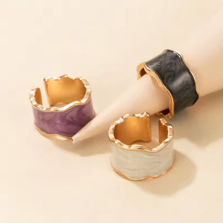 Enamel Wave Ring Trio