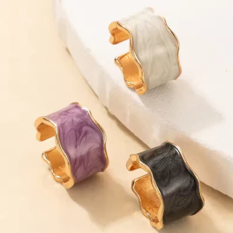 Enamel Wave Ring Trio