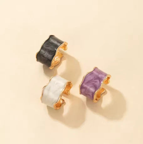Enamel Wave Ring Trio